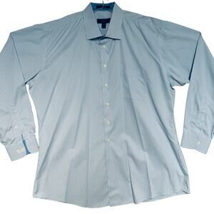 Pronto Uomo Button Down 100% Cotton Shirt Men 18.5T Light Blue & White Check